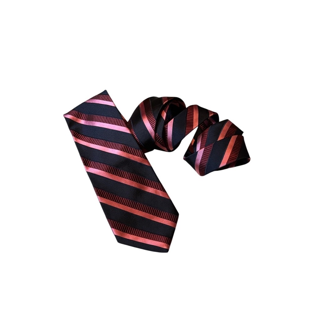 Jos A Bank Signature Collection XL Long Silk Tie Stripe Blue Pink Red Italy Made